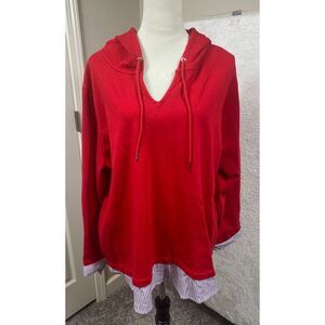 Tommy Hilfiger Red Layered Hoodie Sweatshirt with Striped Trim Detail 1X